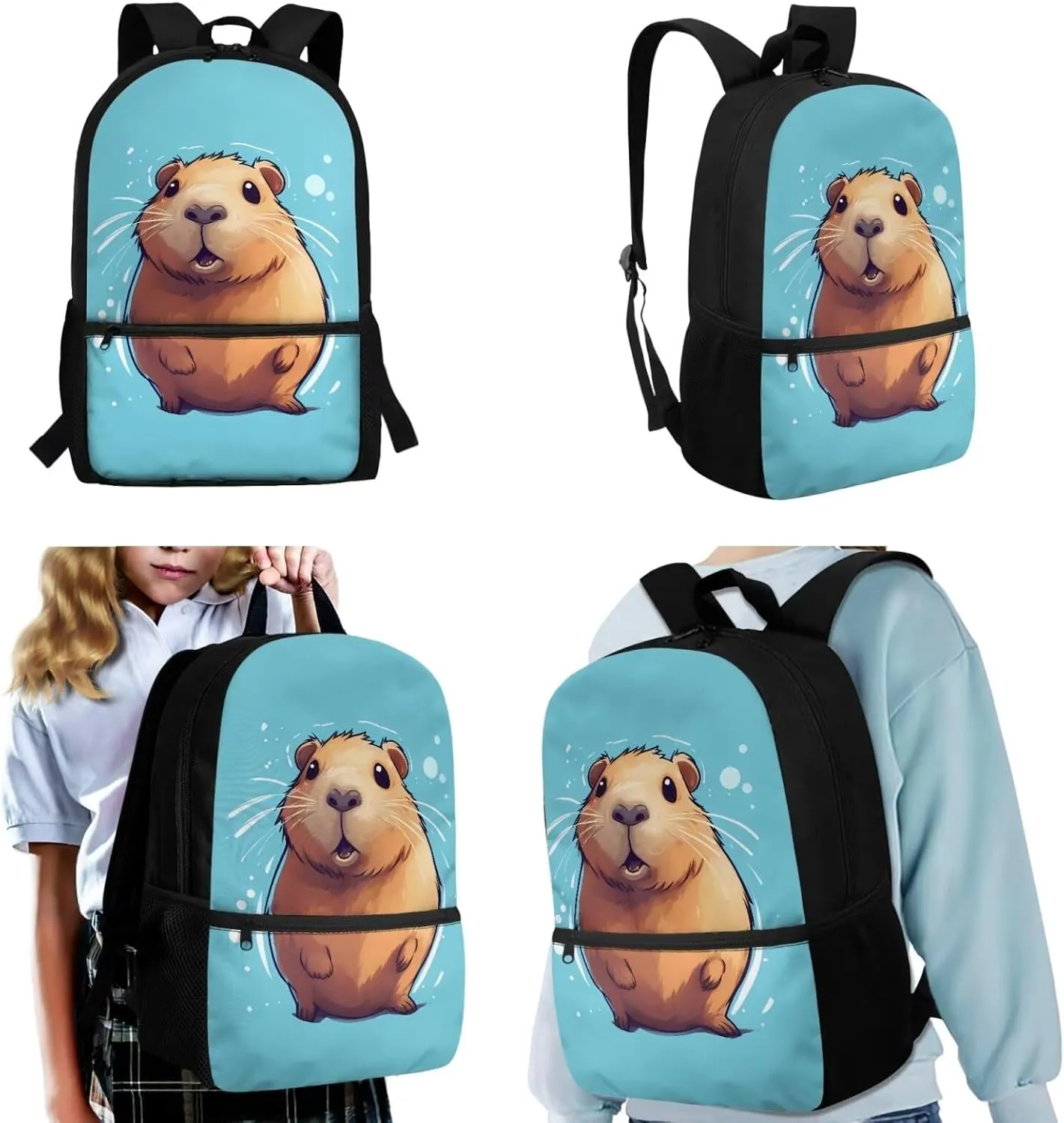 TOADDITDO Capybara Cute Backpacks for Girls 7-8 for School 3-in-1 Book Bag Set with Lunchbox Pencil Case Toddler Large School Bags Kindergarten Casual Daypack Travel Shoulder Bags Daycare Bag