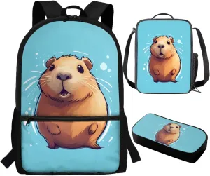 TOADDITDO Capybara Cute Backpacks for Girls 7-8 for School 3-in-1 Book Bag Set with Lunchbox Pencil Case Toddler Large School Bags Kindergarten Casual Daypack Travel Shoulder Bags Daycare Bag