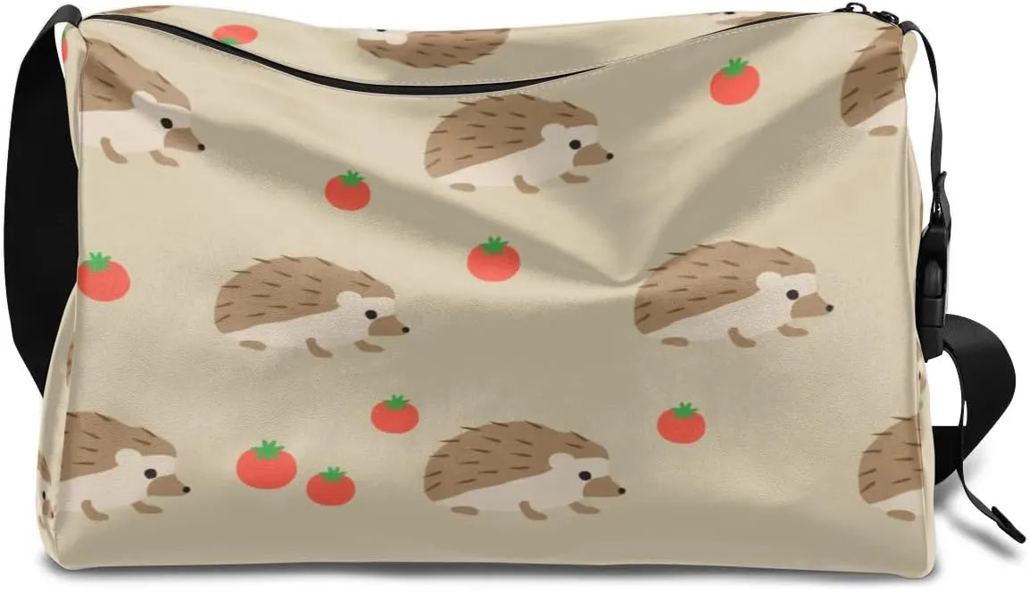 Tomato Hedgehog Small Gym Bag for Men Women Workout Sport Duffle Bag Waterproof Weekender Overnight Bag Lightweight Carry on Tote Bag Crossbody Shoulder Travel Bag for Swim Yoge Dance