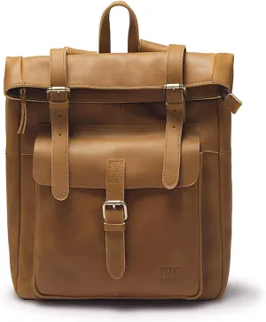 Top Grain Leather Backpack for Men Vintage Handmade Large 15.6 inch Laptop Rucksack Backpack Brown for Business Work