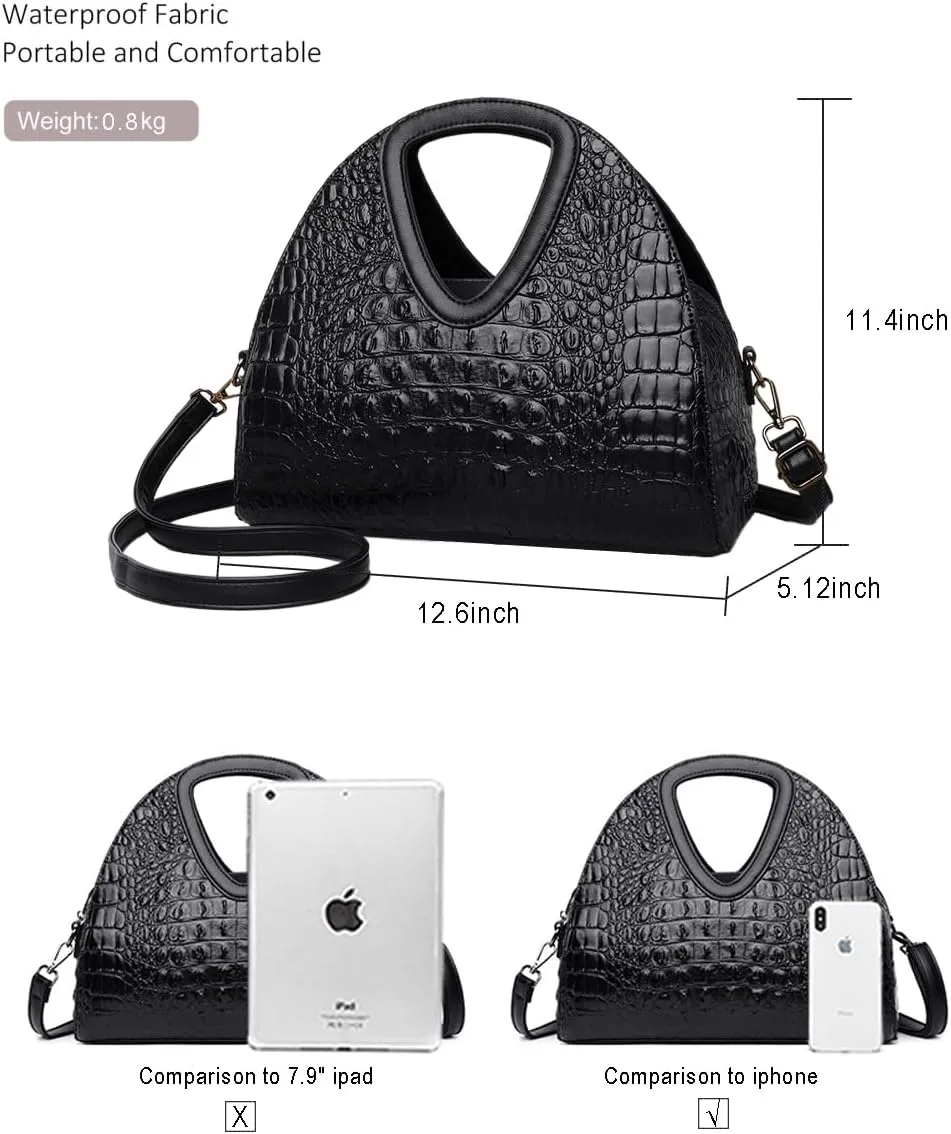 Top-handle Purse for Women Crocodile Print PU Leather Shoulder Handbag Waterproof Crossbody Bag