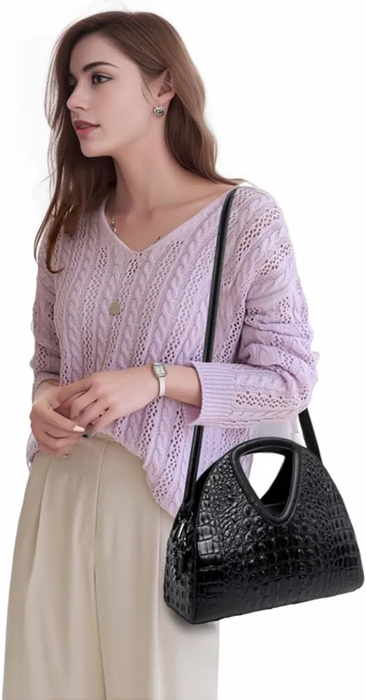 Top-handle Purse for Women Crocodile Print PU Leather Shoulder Handbag Waterproof Crossbody Bag