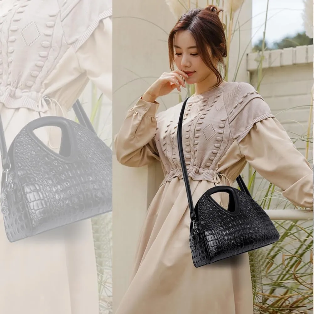 Top-handle Purse for Women Crocodile Print PU Leather Shoulder Handbag Waterproof Crossbody Bag