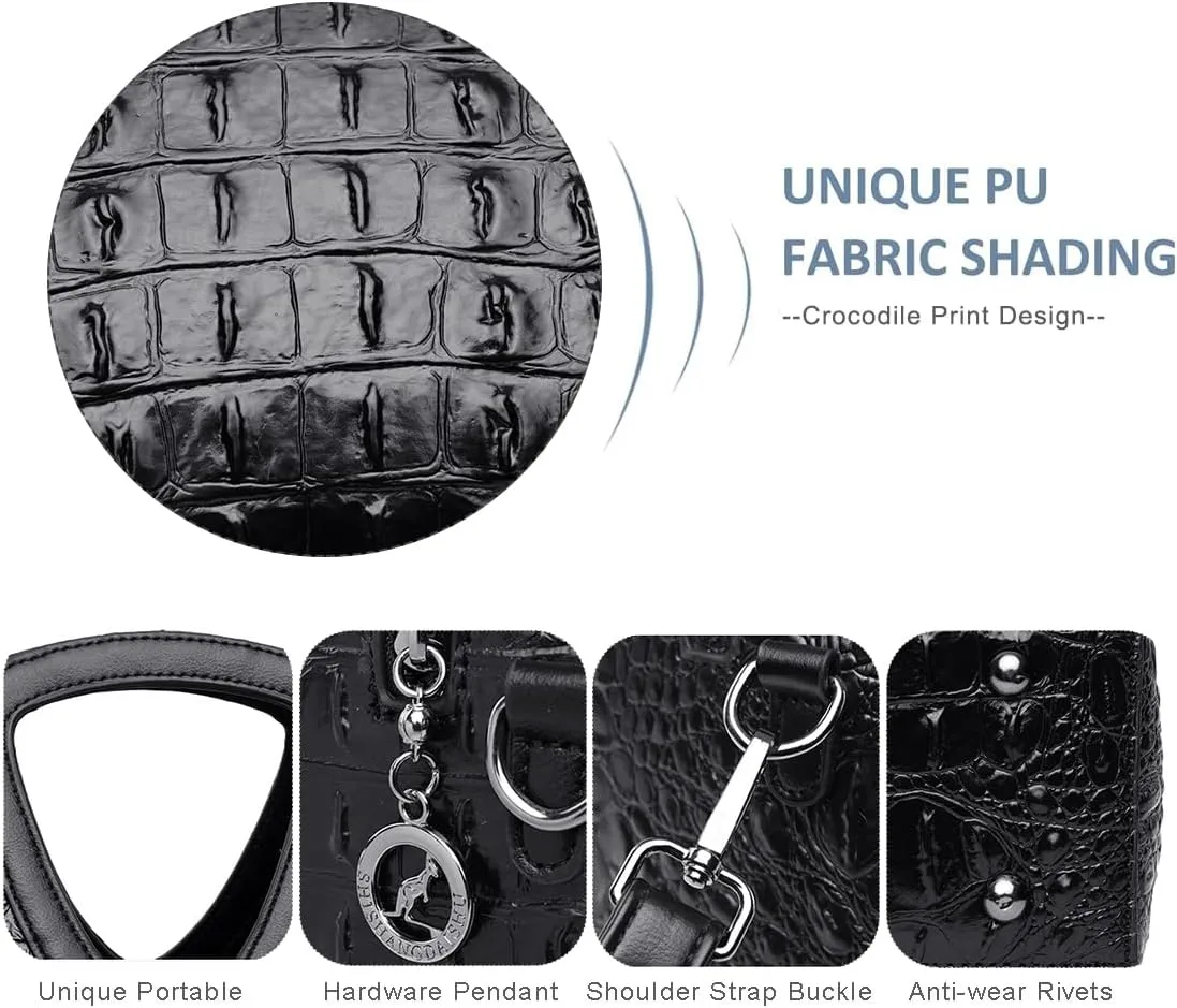 Top-handle Purse for Women Crocodile Print PU Leather Shoulder Handbag Waterproof Crossbody Bag