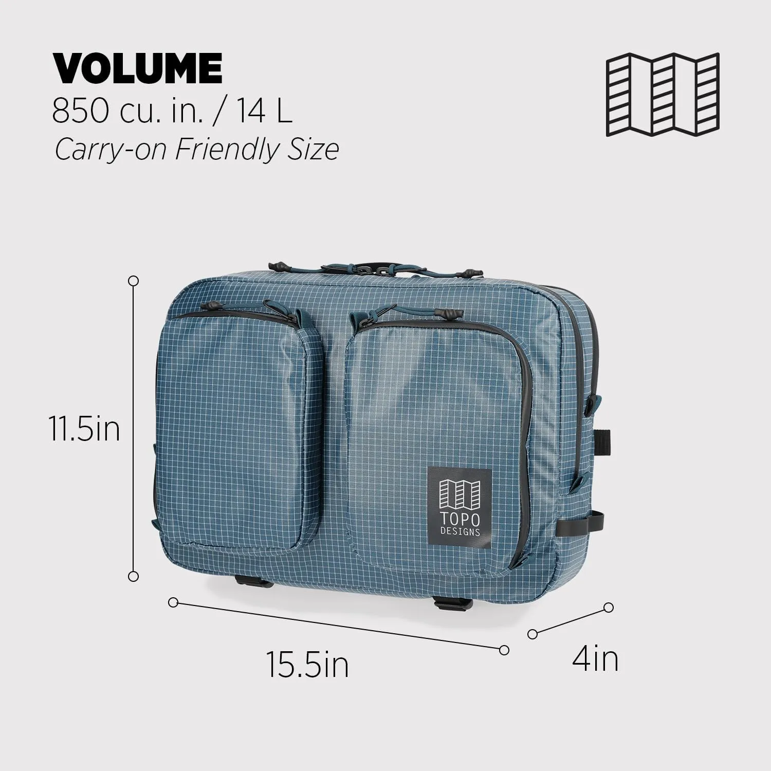 Topo Designs Global Briefcase - Bold Daily Carry Bag, Commuting Travel Pack with Oversized Zips, Signature Denver Style (Apex Pond Blue)