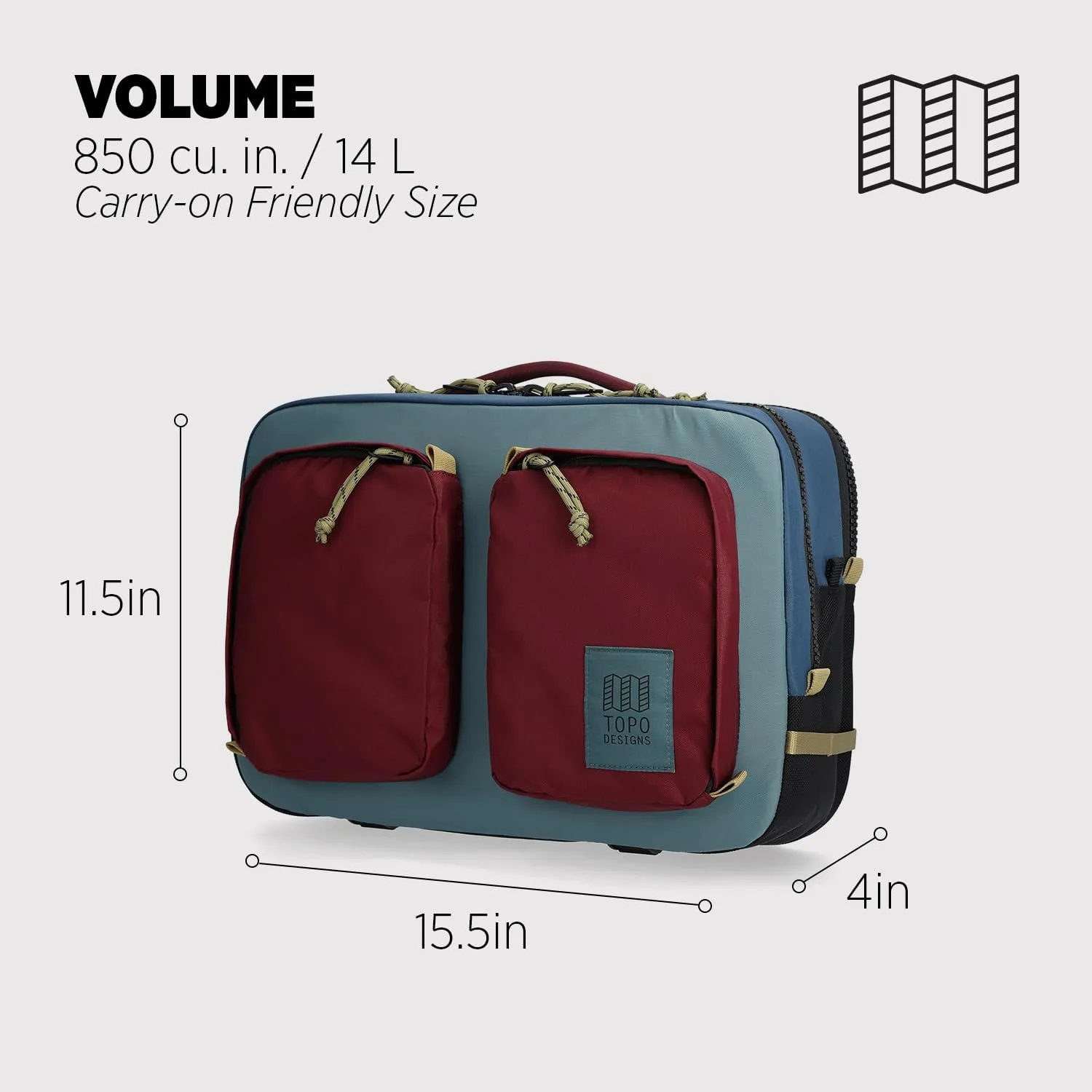 Topo Designs Global Briefcase - Bold Daily Carry Bag, Commuting Travel Pack with Oversized Zips, Signature Denver Style (Eco-Friendly/Dark Denim)