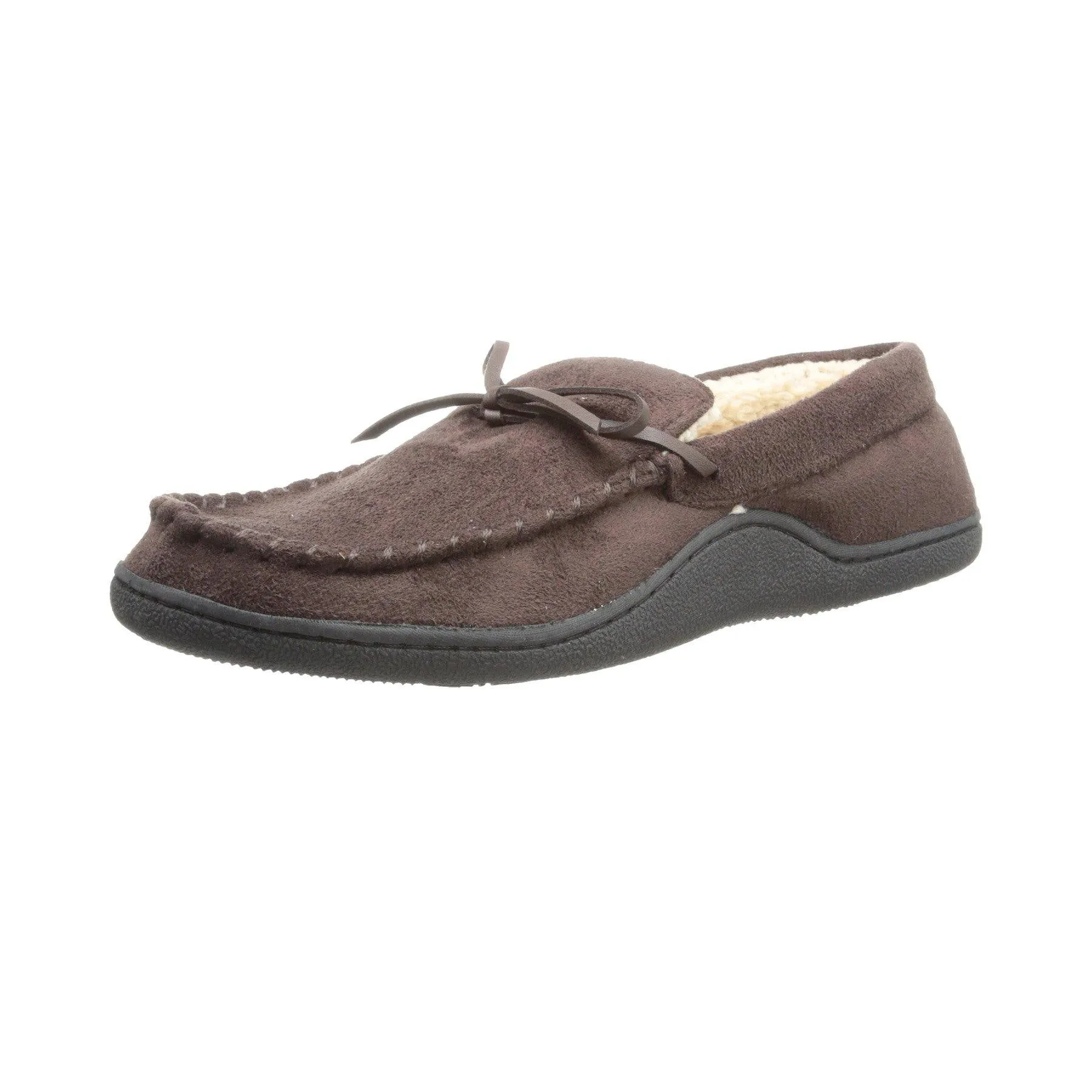 Totes Men's Microsuede Boater Moccasin Slipper with Sherpa Lining