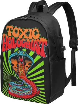 Toxic Music Holocaust Laptop Backpack, Travel Computer Bag with USB Charging Port, Work Business Backpacks