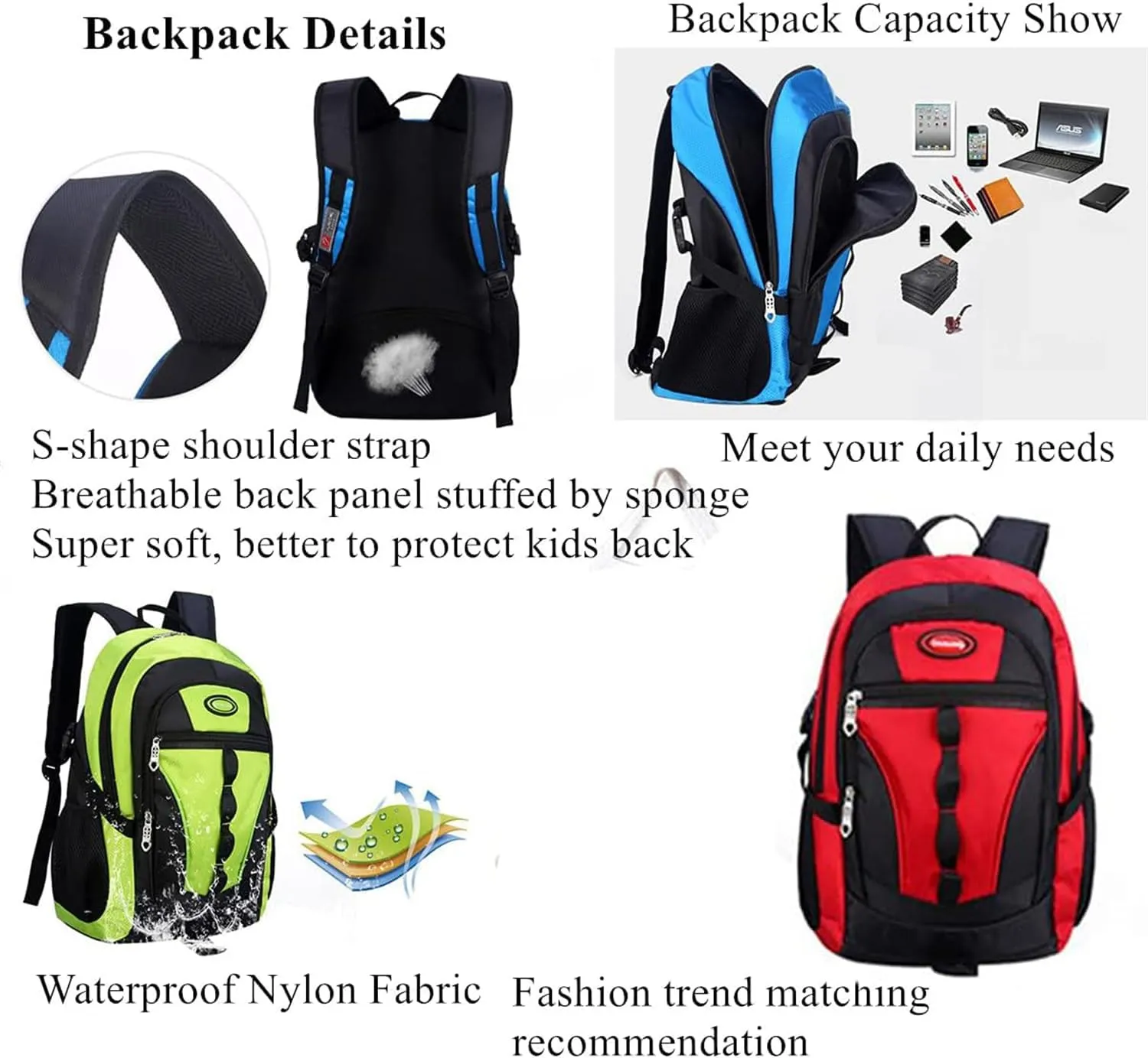 Travel Backpack Anti Theft Rucksack Nylon Waterproof Sports Backpack Mountaineering Backpack Ergonomic Backpack Hiking (Green,18.×13×8inch)