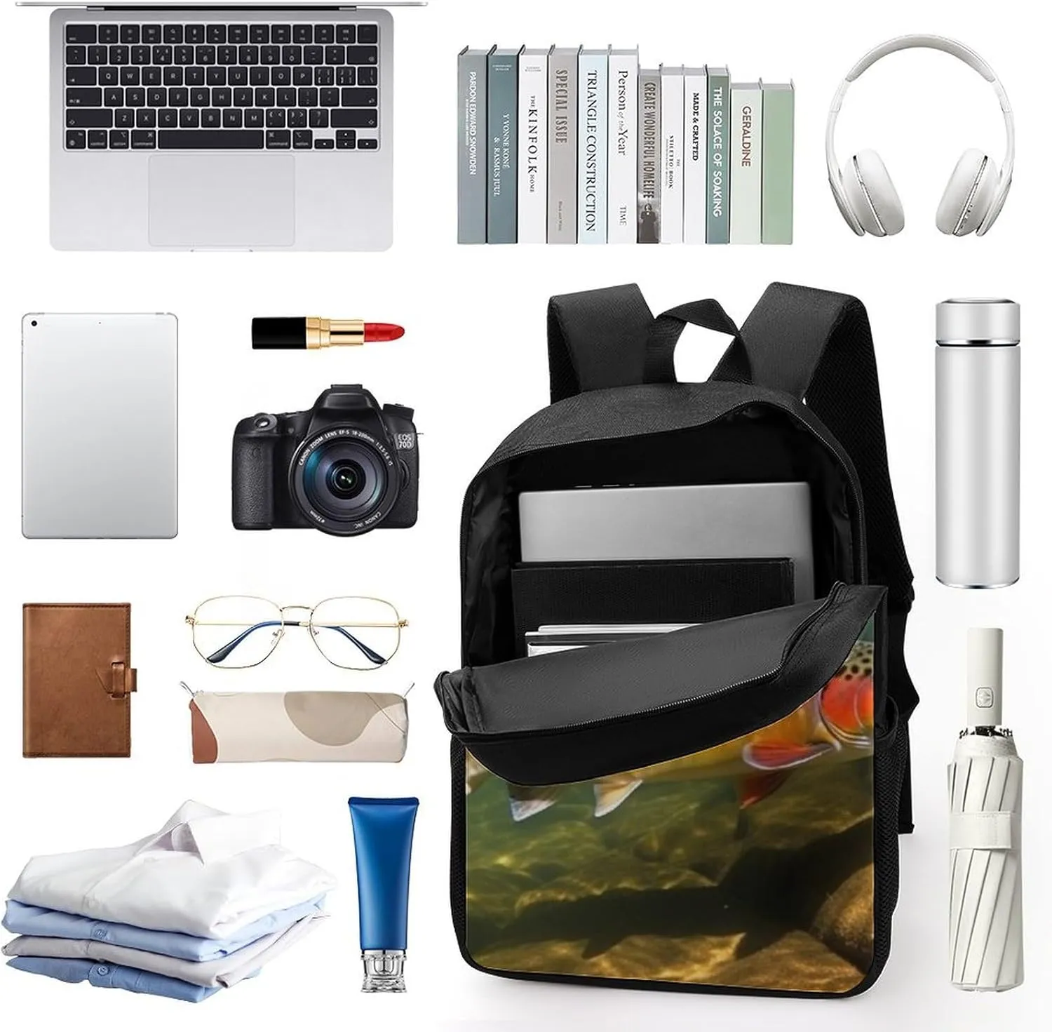 Travel Backpack for Men Women Daypack Brook Trout Fly Fishing Laptop Backpack Computer Bag Business Work Bag for Work