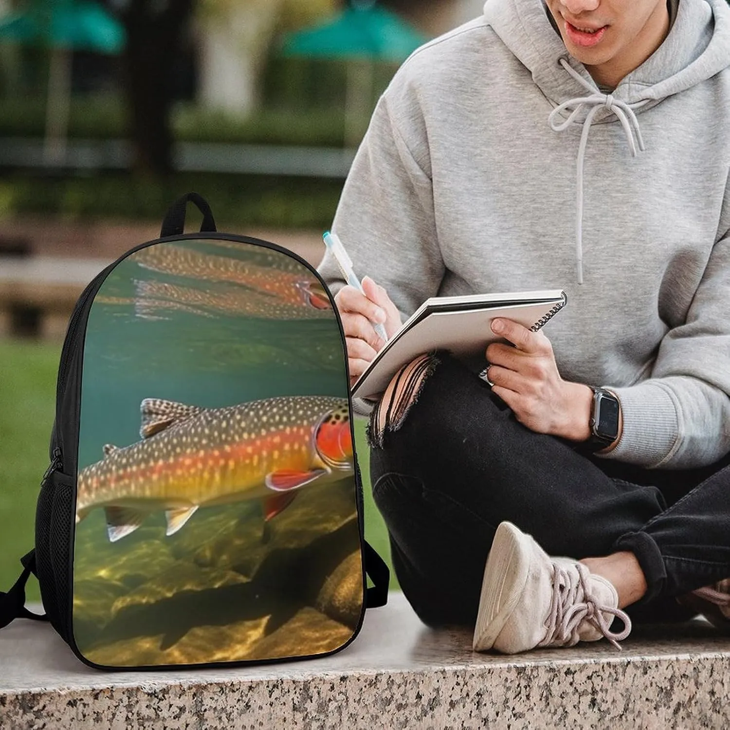 Travel Backpack for Men Women Daypack Brook Trout Fly Fishing Laptop Backpack Computer Bag Business Work Bag for Work