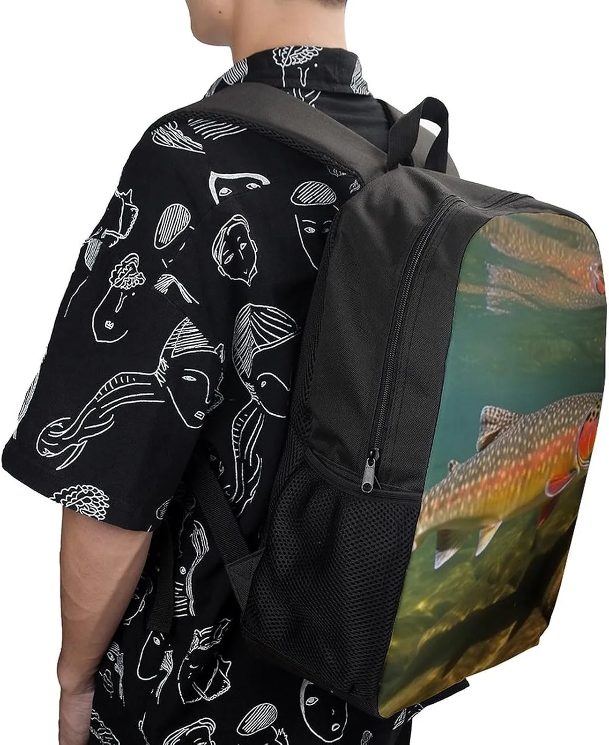 Travel Backpack for Men Women Daypack Brook Trout Fly Fishing Laptop Backpack Computer Bag Business Work Bag for Work
