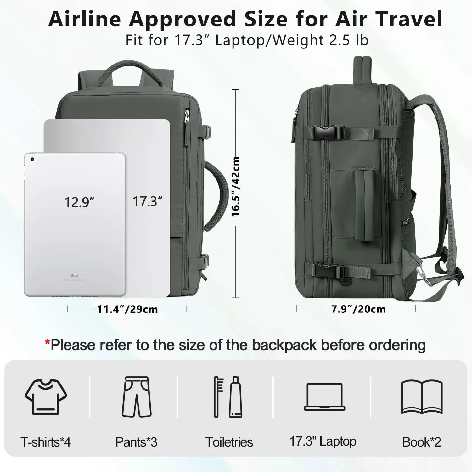 Travel Backpack for Women, Large Carry On Backpack for Travel, Waterproof Backpack Personal Item, Backpack for Women, laptop backpack 17.3 inch, College Bag Casual Daypack, Olive Green