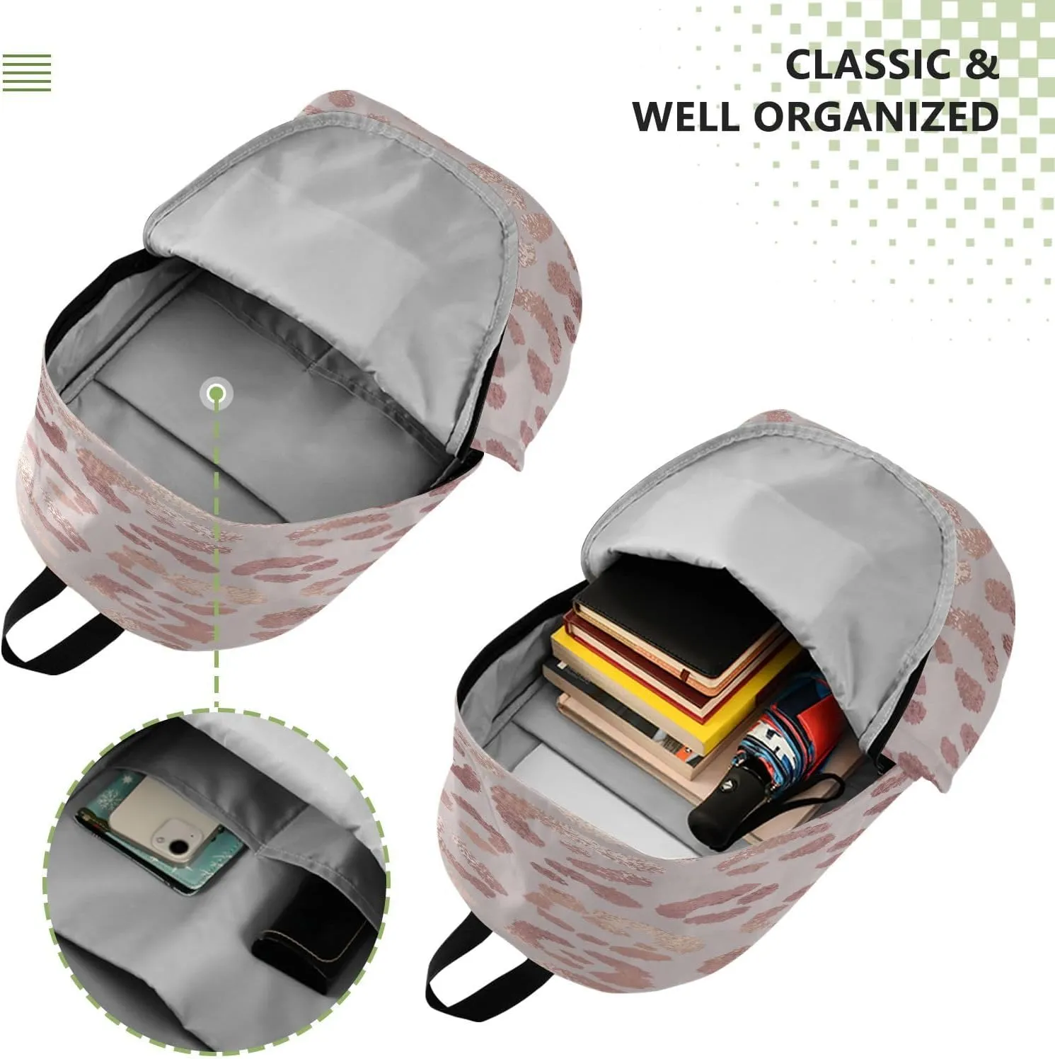 Travel Backpack Laptop Backpack College Computer Bag Gift Leopard Print Cheetah Rose Gold for Men & Women