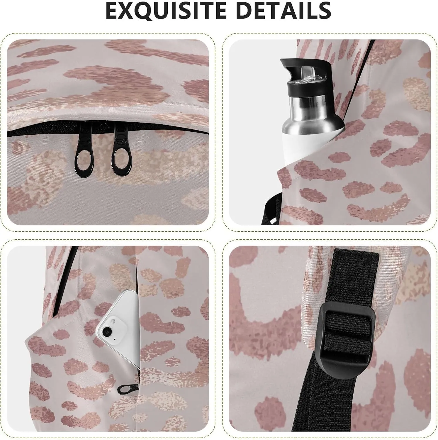Travel Backpack Laptop Backpack College Computer Bag Gift Leopard Print Cheetah Rose Gold for Men & Women