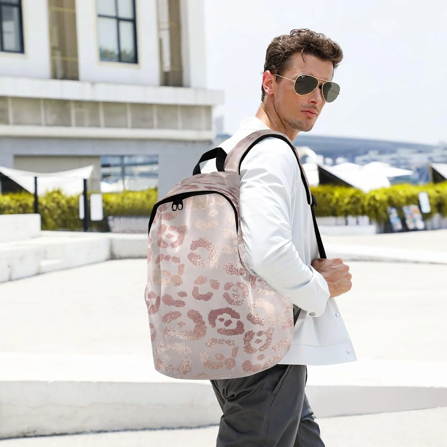Travel Backpack Laptop Backpack College Computer Bag Gift Leopard Print Cheetah Rose Gold for Men & Women