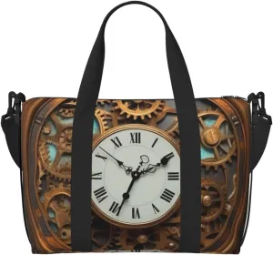 Travel Duffel Bags Personal Item Bag Carry on Luggage Bag Training Handbag Lightweight Waterproof Sports Gym Bag Rusty Steampunk Clock Weekender Bag for Women Men