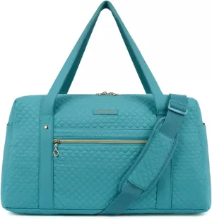 Travel Duffle Bag, BAGSMART 31L Quilted Weekender Overnight Bag for Women with Laptop Compartment, Large Carry On Airport Bag with Wet Pocket & Shoe Bag for Business Trips, Sports (Lake Blue)