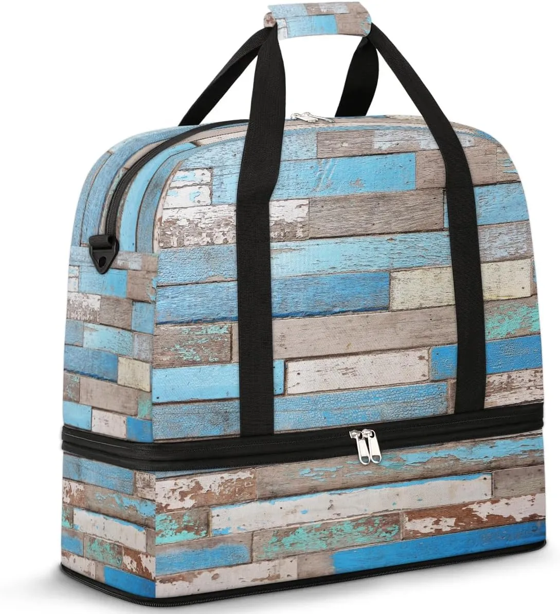Travel Duffle Bags With Shoes Compartment for Women Men Vintage Beach Wood Plank Lightweigh Sports Tote Gym Bag Foldable Canvas Weekender Overnight Carry On Luggage Handle Bag