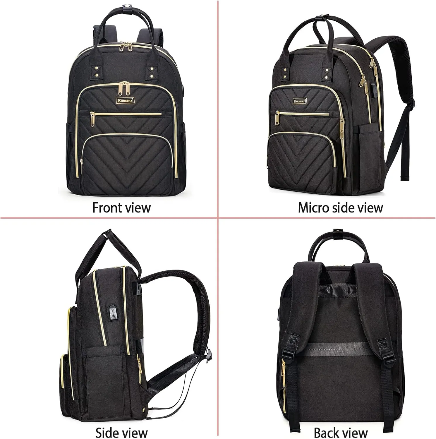 Travel Laptop Backpack for Women, School Backpack for Teens, 15.6 Inch Work Laptop Bag with USB Port Charging, Water Resistant College School Bookbags for Girls, Black