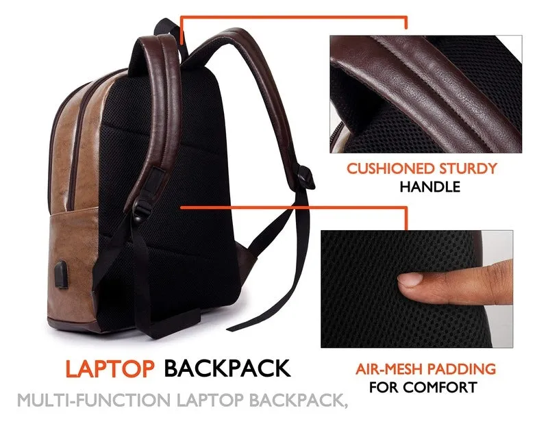 Travel Laptop Backpack - Spacious Compartments, USB Interface | 14 inch Laptops | Peanut Brown