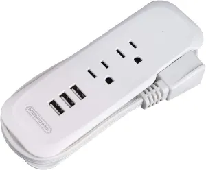 Travel Power Strip with USB - NTONPOWER 2 Outlets 3 USB Portable Desktop Charging Station, 15 inches Wrapped Short Extension Cord for Hotels, Cruise, Nightstand, Airports, Conference Room - White