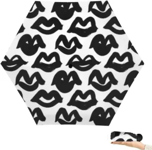 Travel Umbrella for Rain Windproof Lips Doodle lip kiss Retro fashion glamour print Cute Portable Compact Mini Umbrella for Women Purse Backpack Car Black Sun UV Protection