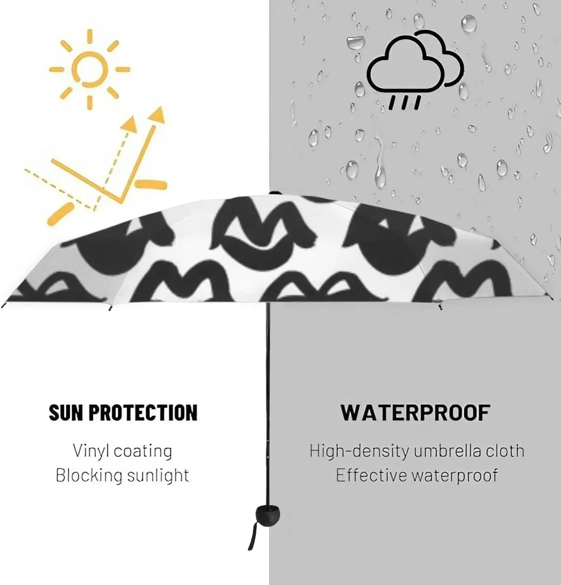 Travel Umbrella for Rain Windproof Lips Doodle lip kiss Retro fashion glamour print Cute Portable Compact Mini Umbrella for Women Purse Backpack Car Black Sun UV Protection