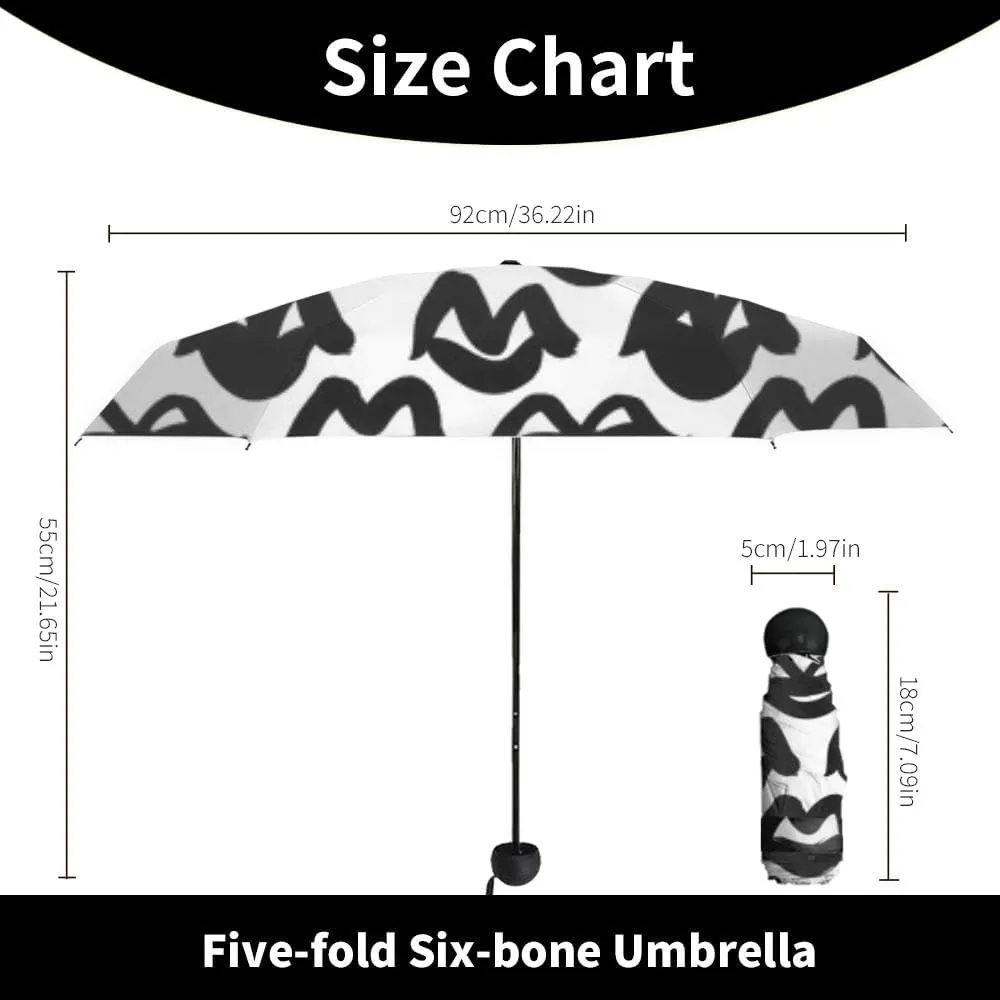 Travel Umbrella for Rain Windproof Lips Doodle lip kiss Retro fashion glamour print Cute Portable Compact Mini Umbrella for Women Purse Backpack Car Black Sun UV Protection