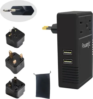 Travel Voltage Converter Adapter Power Step Down 220V to 110V 2000W with 2 Outlets and 2 Smart USB Charging Ports Black