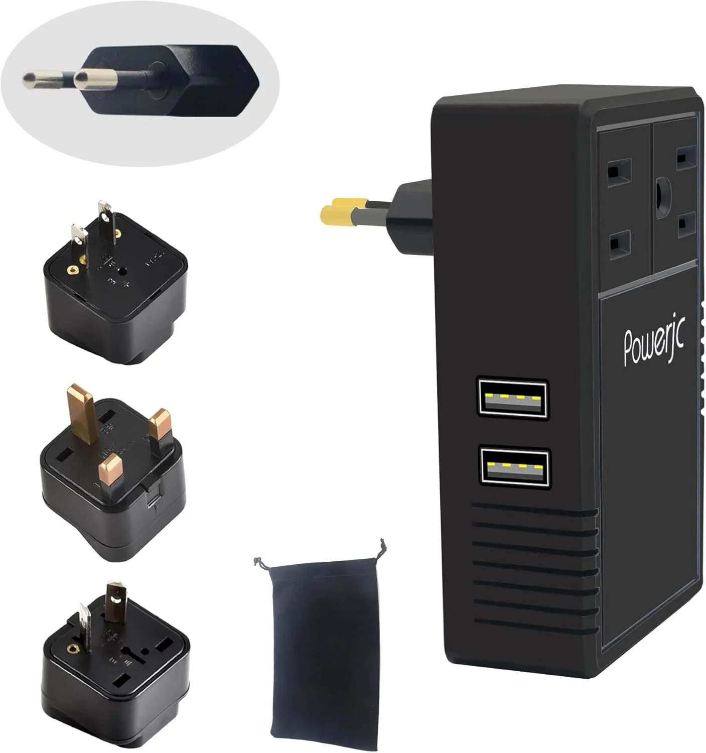 Travel Voltage Converter Adapter Power Step Down 220V to 110V 2000W with 2 Outlets and 2 Smart USB Charging Ports Black