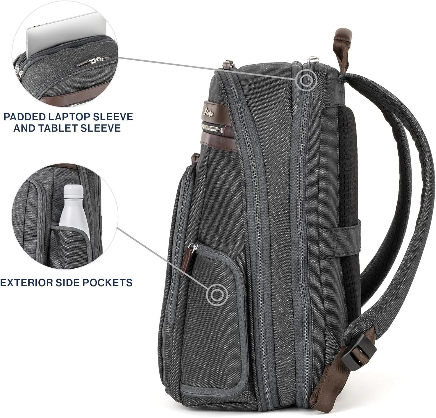 Travelpro Platinum Elite Business Laptop Travel Backpack, Fits up to 16 Inch Laptop, Water Resistant, Men and Women, Vintage Grey