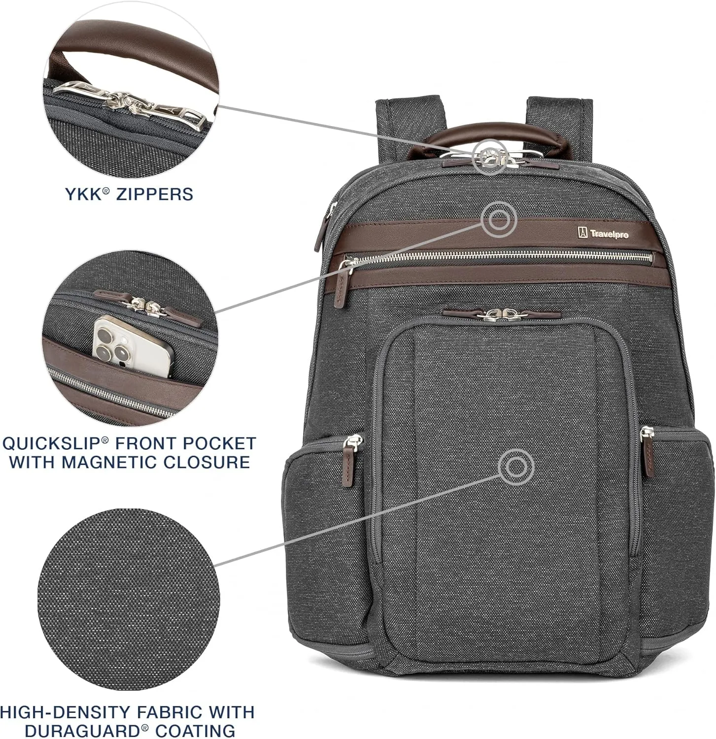 Travelpro Platinum Elite Business Laptop Travel Backpack, Fits up to 16 Inch Laptop, Water Resistant, Men and Women, Vintage Grey