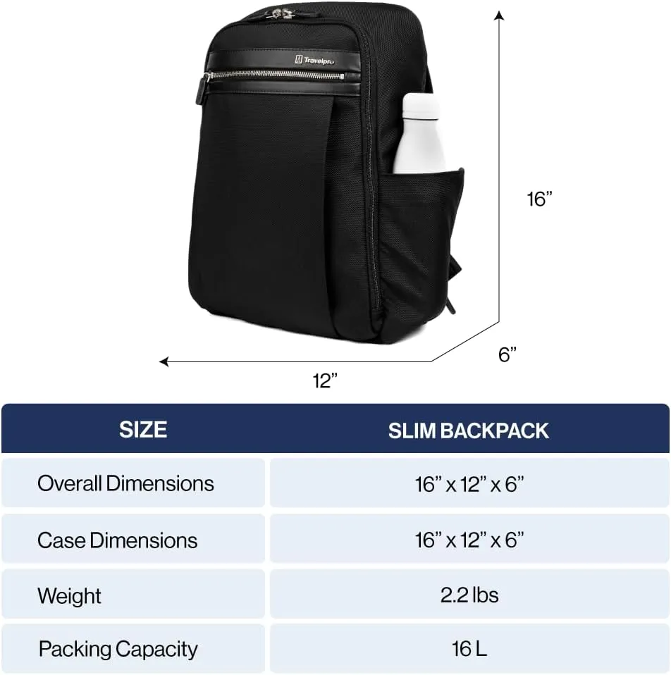 Travelpro Platinum Elite Slim Laptop Travel Backpack, Fits up to 16 Inch Laptop, Business, Water Resistant, Men and Women, True Navy Blue