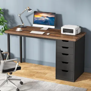 Tribesigns Computer Desk with 5 Drawers, 47 inches Rustic Brown Home Office Desk with Storage, Modern Simple Laptop Desk Study Writing Table for Small Spaces (1, Brown Black)