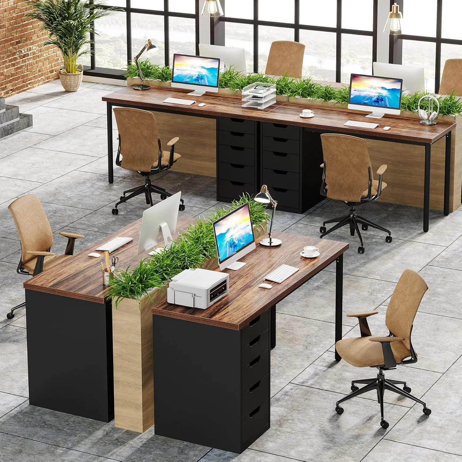 Tribesigns Computer Desk with 5 Drawers, 47 inches Rustic Brown Home Office Desk with Storage, Modern Simple Laptop Desk Study Writing Table for Small Spaces (1, Brown Black)