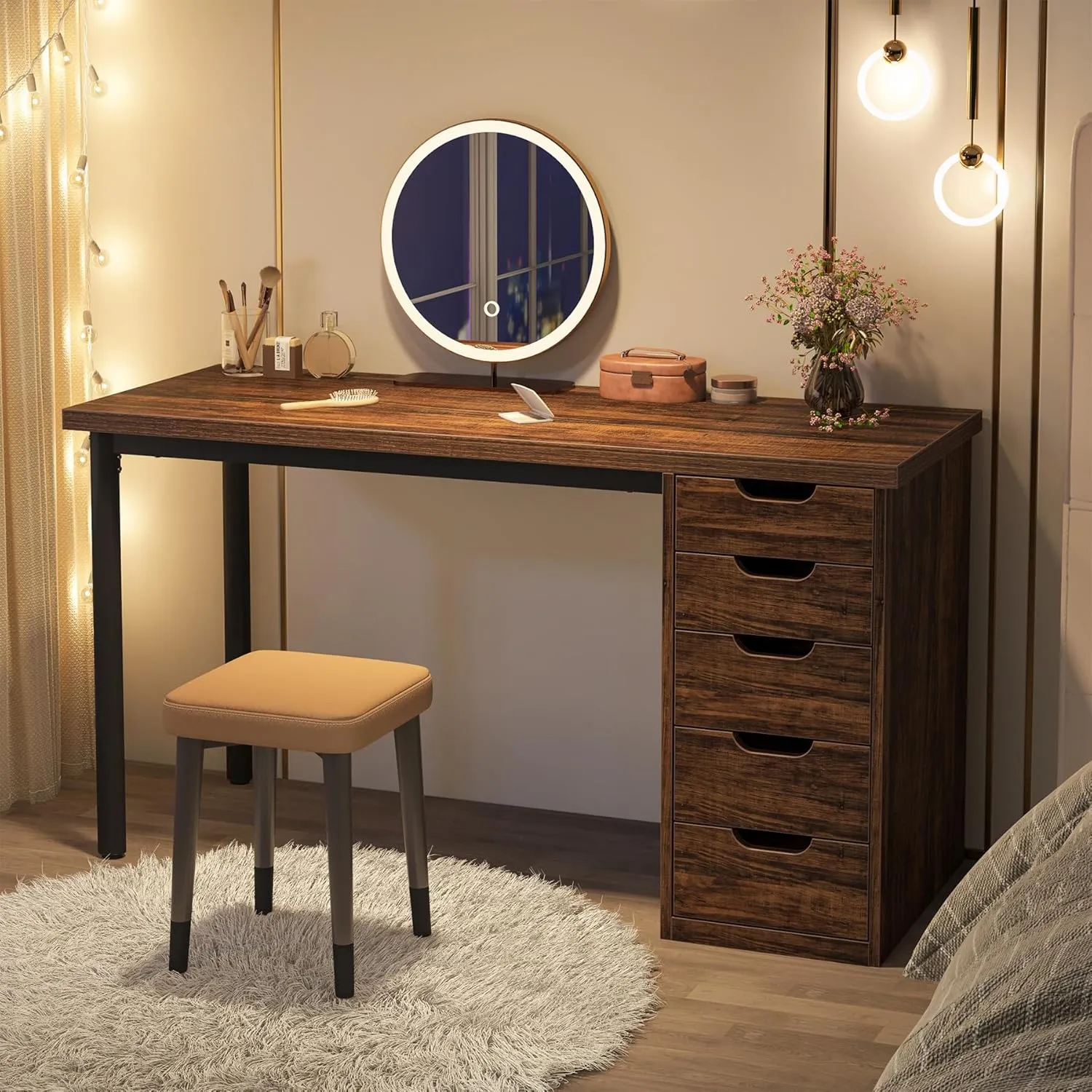 Tribesigns Computer Desk with 5 Drawers, 47 inches Rustic Brown Home Office Desk with Storage, Modern Simple Laptop Desk Study Writing Table for Small Spaces (1, Brown Brown)