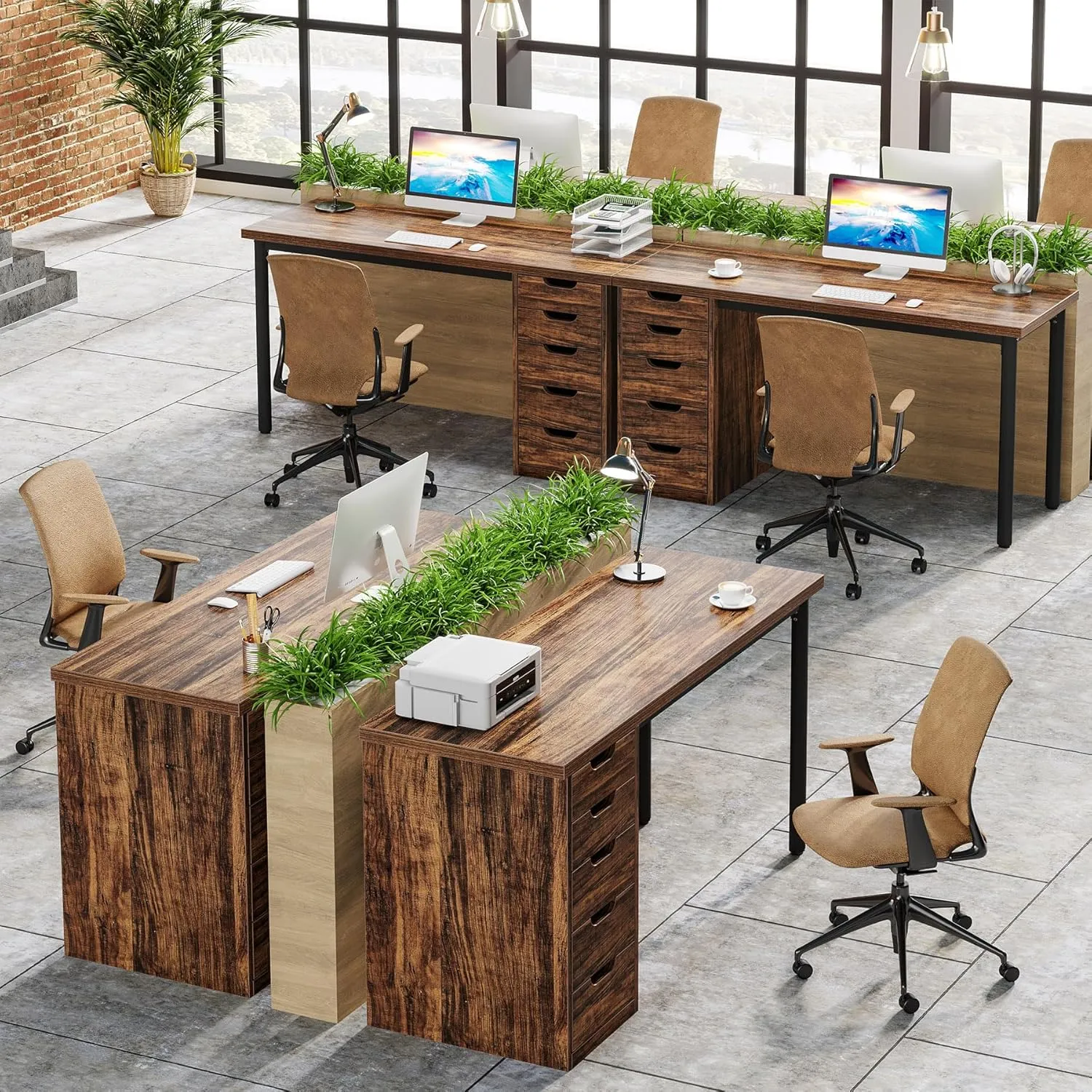 Tribesigns Computer Desk with 5 Drawers, 47 inches Rustic Brown Home Office Desk with Storage, Modern Simple Laptop Desk Study Writing Table for Small Spaces (1, Brown Brown)