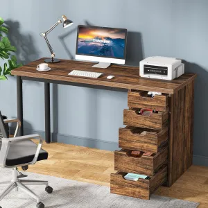 Tribesigns Computer Desk with 5 Drawers, 47 inches Rustic Brown Home Office Desk with Storage, Modern Simple Laptop Desk Study Writing Table for Small Spaces (1, Brown Brown)