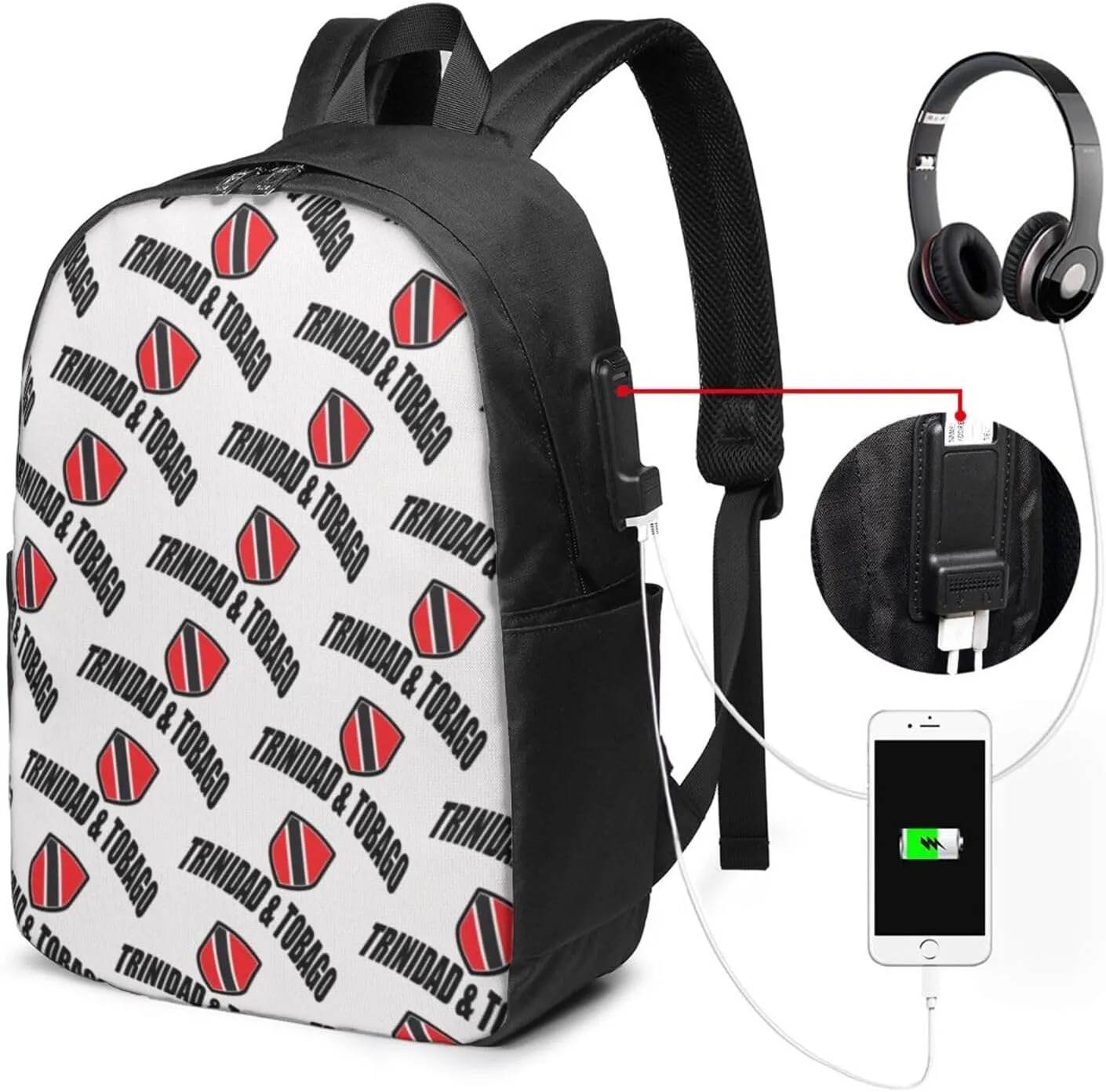 Trinidad Tobago Sport With Patriotic Flag Laptop Backpacks Travel Backpack Casual Business Daypack Sport Rucksack Computer Bag Fits up to 17 Inch Notebook with USB Port