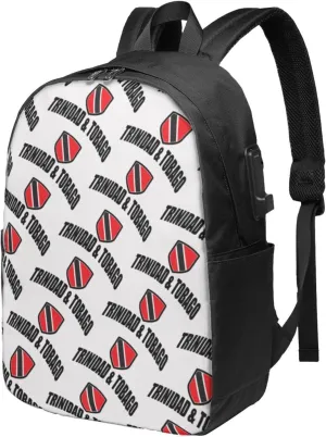 Trinidad Tobago Sport With Patriotic Flag Laptop Backpacks Travel Backpack Casual Business Daypack Sport Rucksack Computer Bag Fits up to 17 Inch Notebook with USB Port