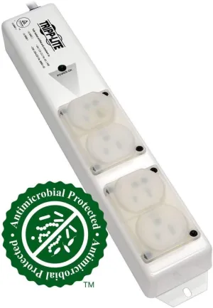 Tripp Lite Safe-IT Hospital-Grade Power Strip for Patient-Care Vicinity, 4 15A HG Outlets, UL 60601-1 Compliant, 6 Foot / 1.8M Cord, Outlet Safety Covers, White (PS-406-HGULTRA)
