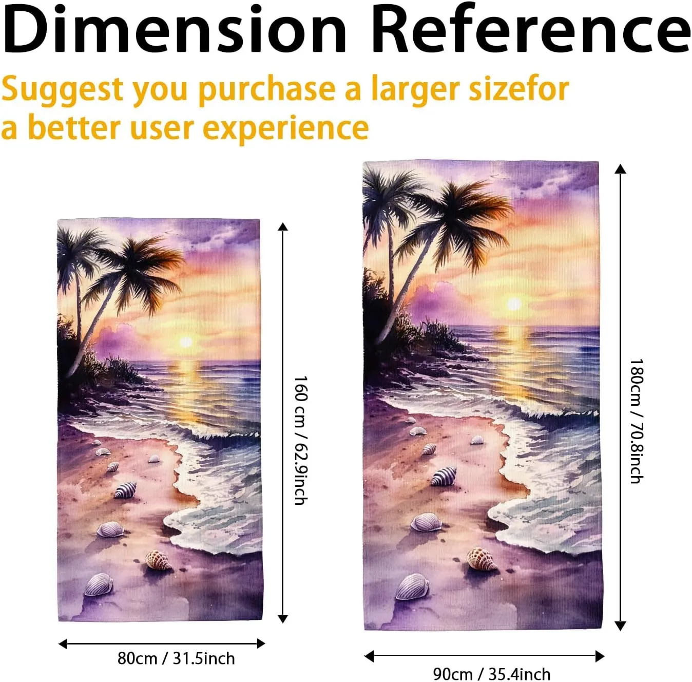 Tropical Sunset Beach Towel Violet Sunset Scene Bath Towel, Quick Dry Absorbent Sand Free Lightweight Beach Blanket, Vacation Travel Pool Gym Picnic Essentials 62x31 Inch