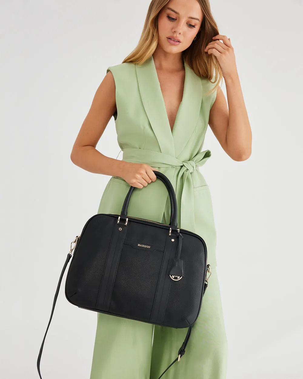 Trudi Double Zip Top Laptop Work Bag with Crossbody Strap