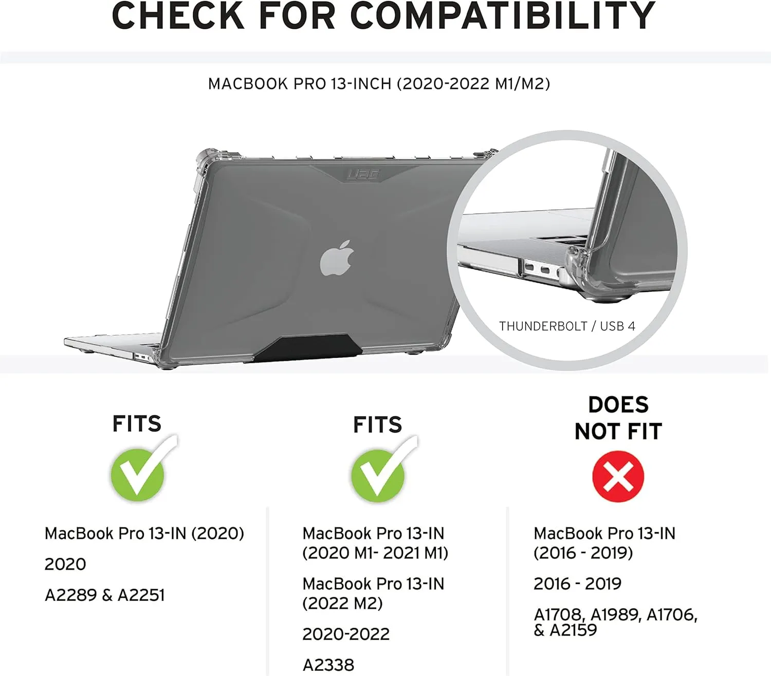 [U] by UAG Designed for MacBook Pro 13" Case 2020-2021 M1, 2022 M2 (A2289, A2251, A2338) Lucent Ice/Black, Translucent Durable Lightweight Impact Resistant Laptop Protective Cover by URBAN ARMOR GEAR