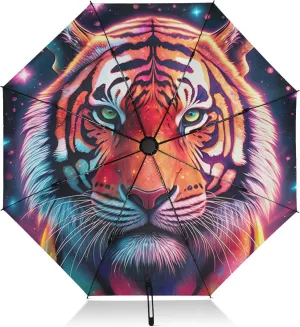 Umbrella, Auto Open Close Compact Umbrella for Purse Windproof, Compact Size for Backpacks/Handbags - for Travel, Colorful Tiger