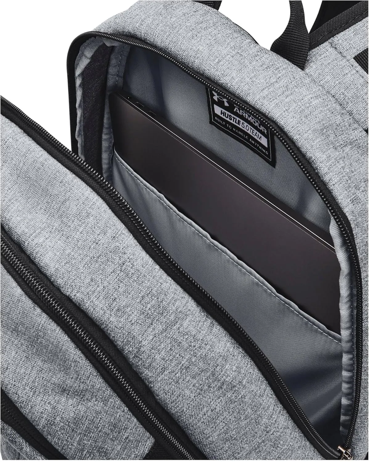Under Armour Unisex Hustle 5.0 Team Backpack, (012) Pitch Gray Medium Heather/Black/Black, One Size Fits All