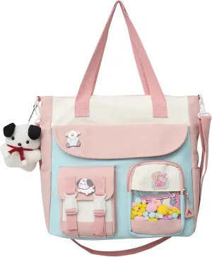 UNICOLD Kawaii Shoulder Bag With Cute Accessories Large Capacity Women's Aesthetic Crossbody Bag (Pink)