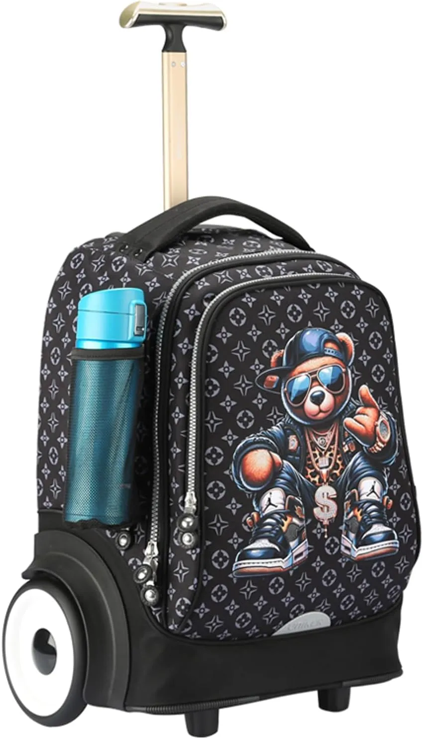 UNIKER Rolling Bag witth Wheels, 40L Water Resistant Wheeled Laptop Backpack, Silent Wheel Travel Backpack for Women Men,T5- Fortune Bear