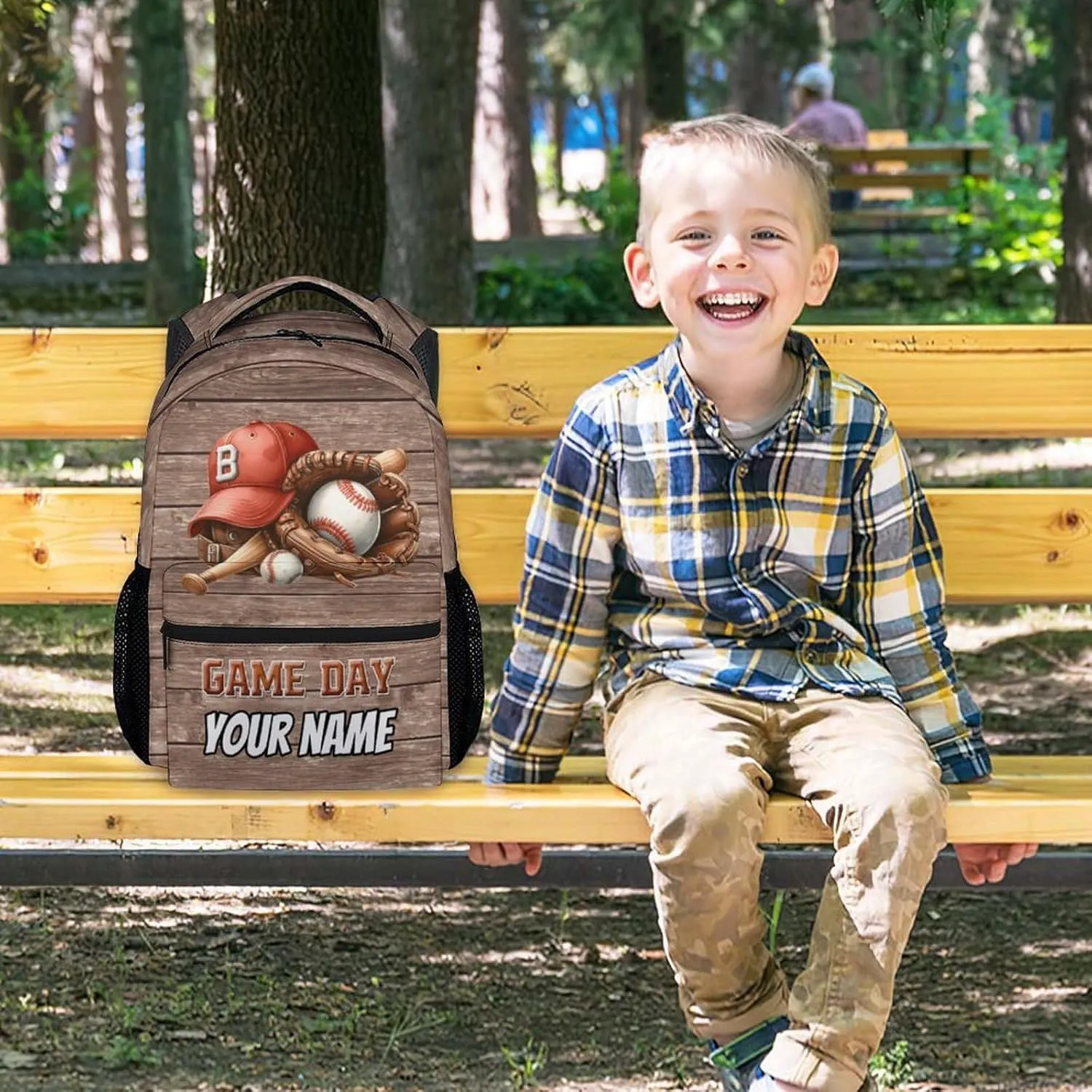 UNIKITTY Custom School Backpack for Boys, Cute Kids Baseball Backpack with Adjustable Straps, Elementary Bookbag Large Capacity, 17" Brown Cool Kids Travel Backpacks